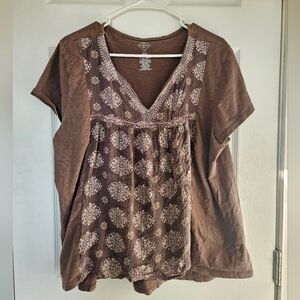 St. John's Bay Brown Tan Short Sleeve Embellished Blouse PXXL